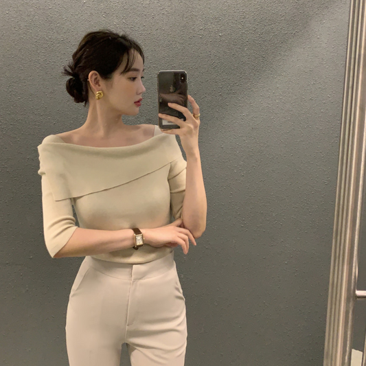 CGE3300-68B 設計感短袖針織衫(3色)