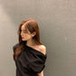 CGE8835-77B 夏季法式設計款斜肩露鎖骨T恤女氣質顯瘦上衣(3色)