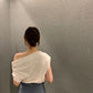 CGE8835-77B 夏季法式設計款斜肩露鎖骨T恤女氣質顯瘦上衣(3色)