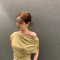 CGE8835-77B 夏季法式設計款斜肩露鎖骨T恤女氣質顯瘦上衣(3色)