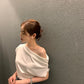 CGE8835-77B 夏季法式設計款斜肩露鎖骨T恤女氣質顯瘦上衣(3色)