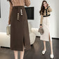 CGS2291-51B 毛呢半身裙秋冬季假腰飾開衩顯瘦排扣一步包臀裙(3色)