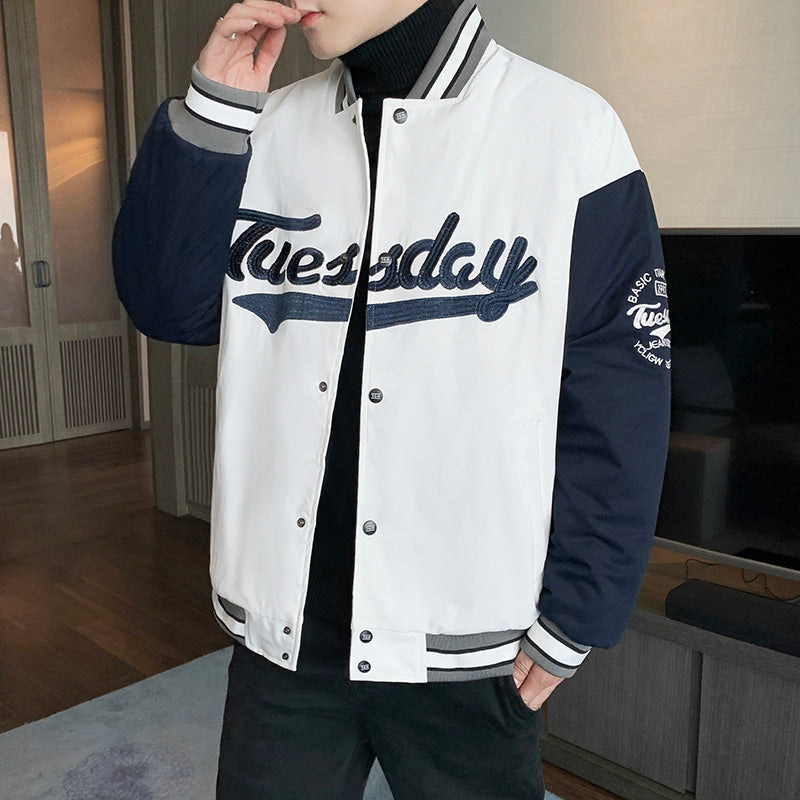 CBCMYM8899-1B 胸口刺繡撞色棒球服男ins潮流休閒外套(2色)