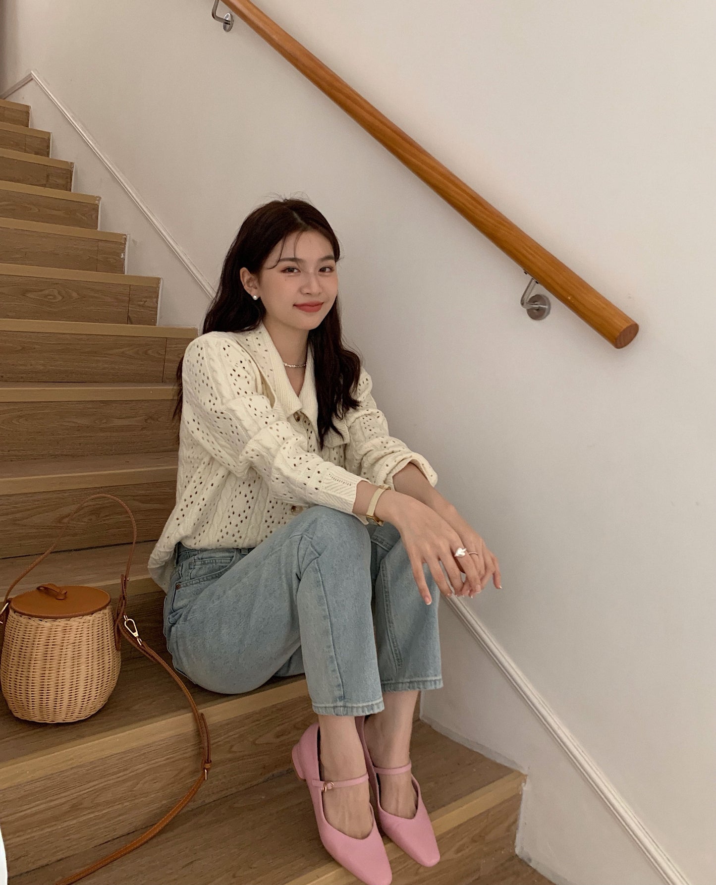 CGD834-120B 麻花小翻領針織開衫上衣(2色)