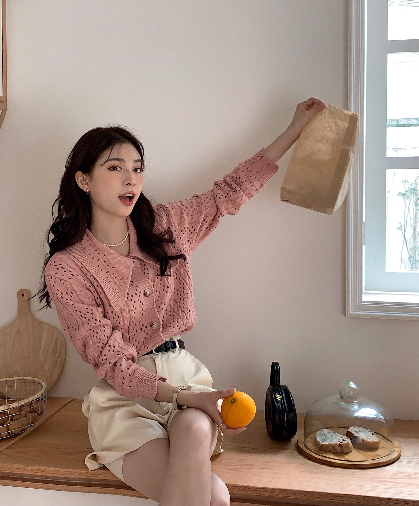 CGD834-120B 麻花小翻領針織開衫上衣(2色)