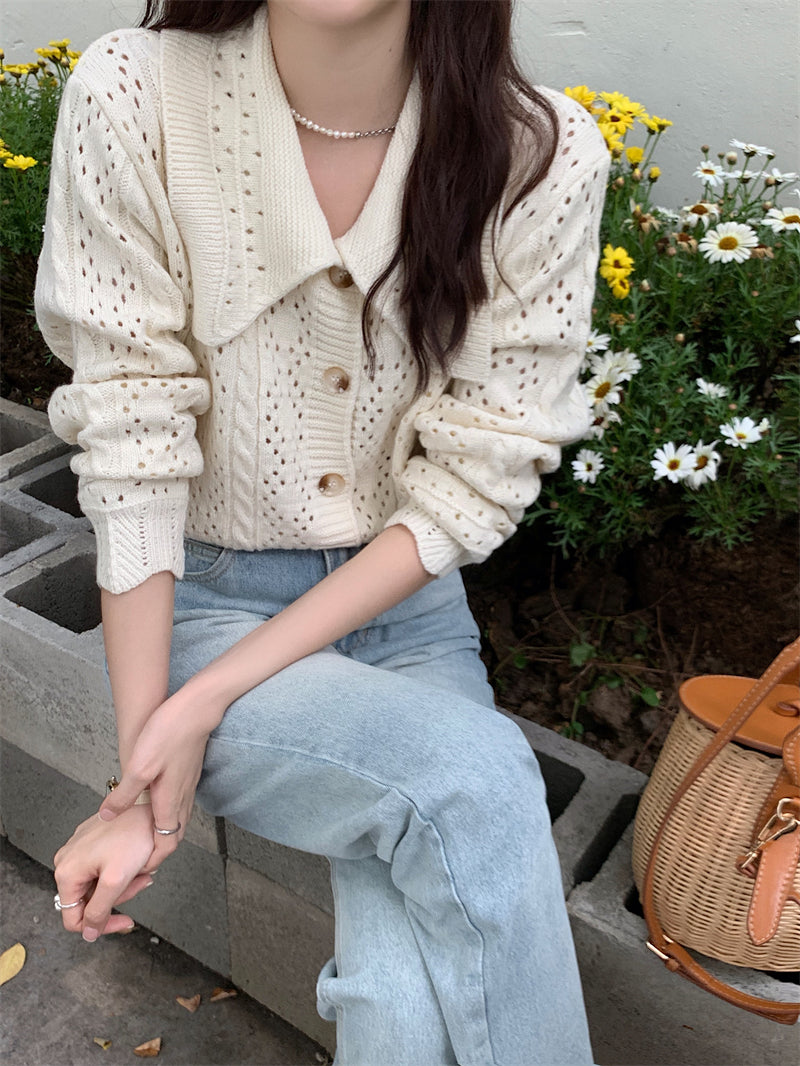 CGD834-120B 麻花小翻領針織開衫上衣(2色)