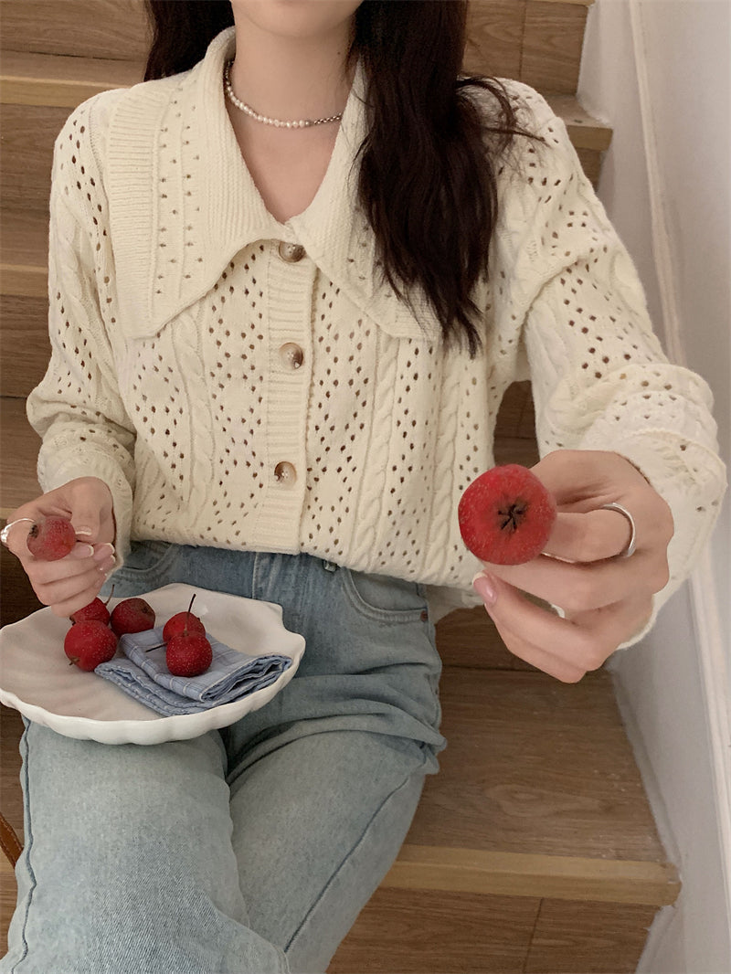 CGD834-120B 麻花小翻領針織開衫上衣(2色)