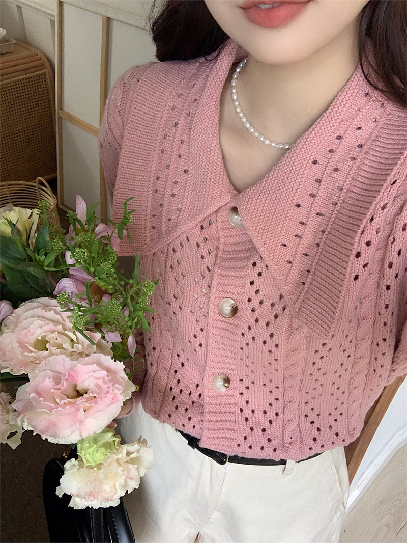 CGD834-120B 麻花小翻領針織開衫上衣(2色)