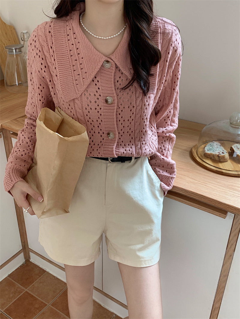 CGD834-120B 麻花小翻領針織開衫上衣(2色)