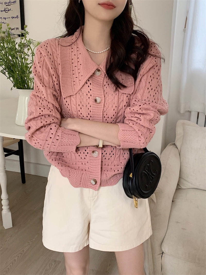 CGD834-120B 麻花小翻領針織開衫上衣(2色)