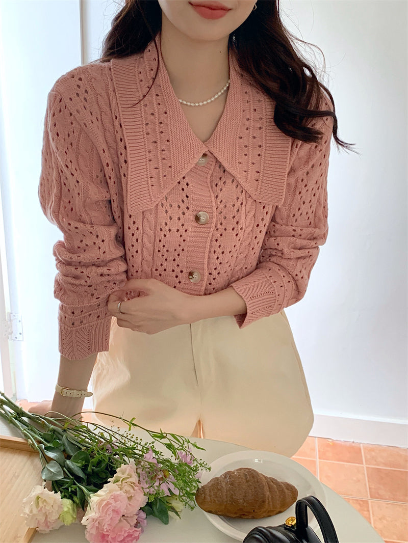 CGD834-120B 麻花小翻領針織開衫上衣(2色)