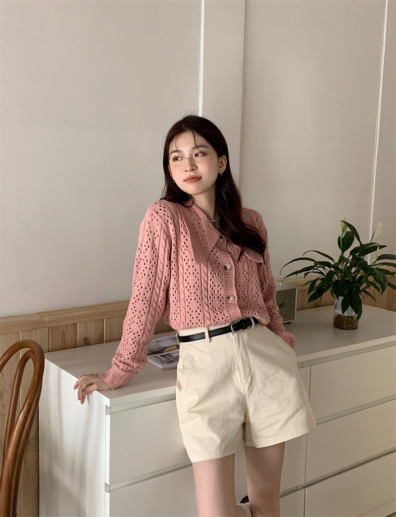 CGD834-120B 麻花小翻領針織開衫上衣(2色)