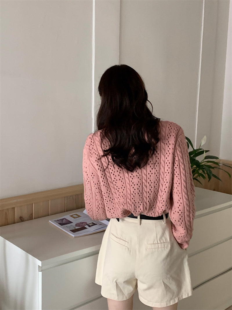 CGD834-120B 麻花小翻領針織開衫上衣(2色)