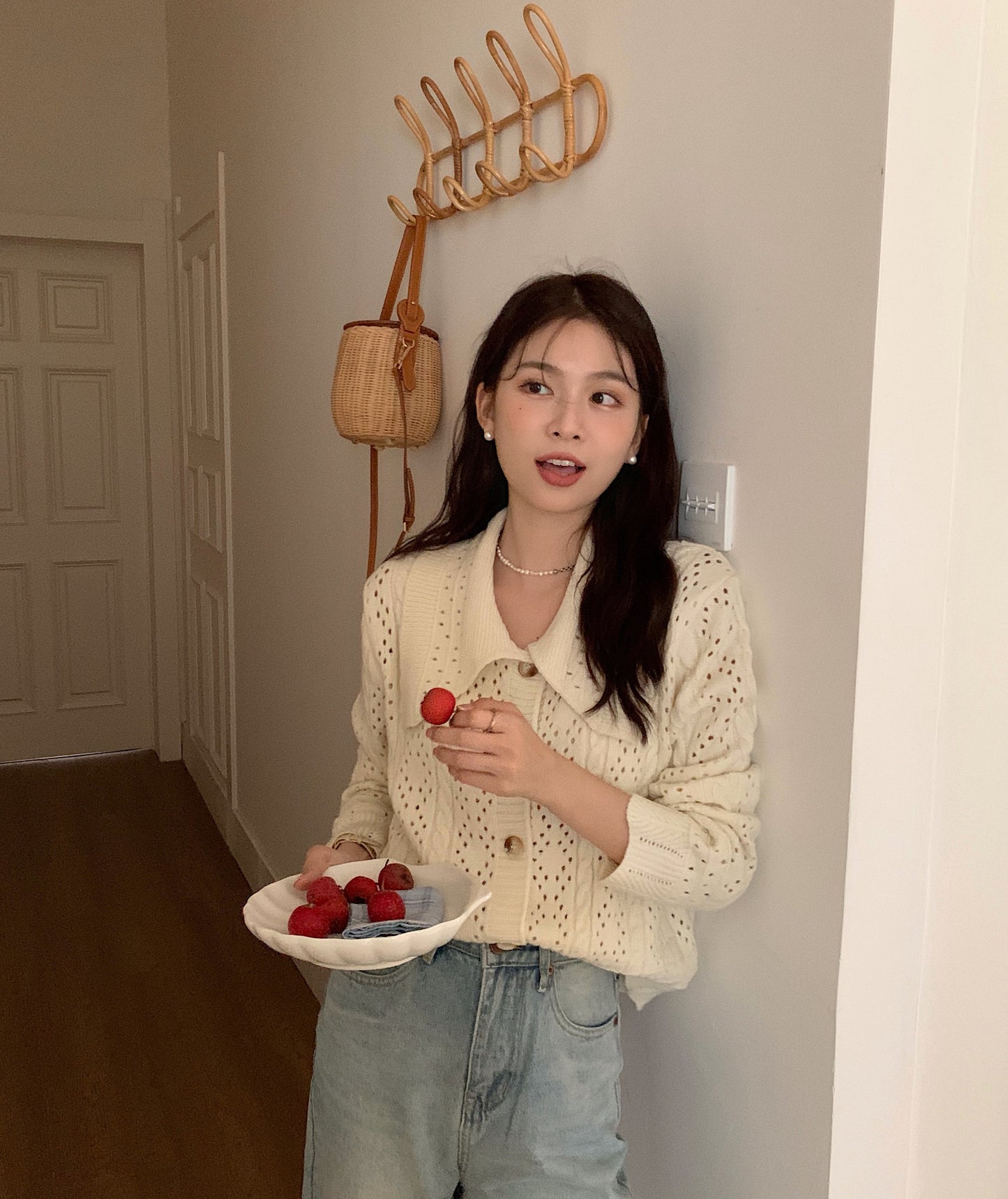 CGD834-120B 麻花小翻領針織開衫上衣(2色)