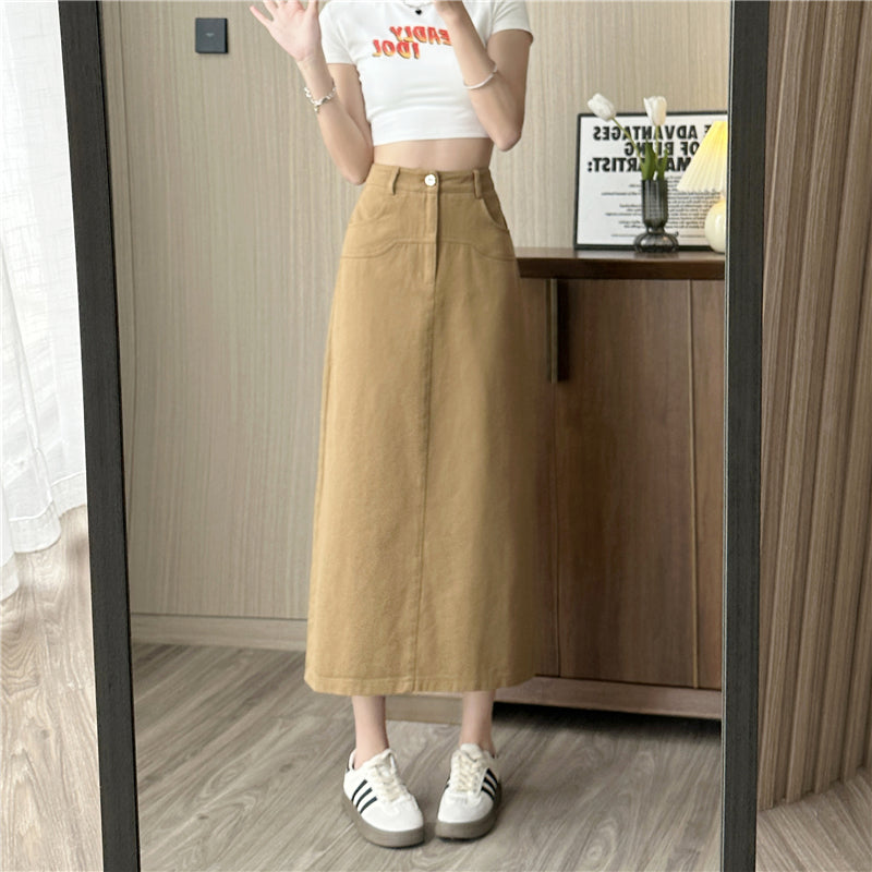 📺︎︎ CGS8080-82B 洗水牛仔A字半身裙中長款夏高腰包臀裙(3色)