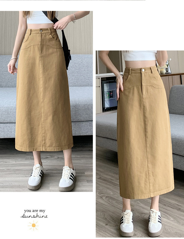 📺︎︎ CGS8080-82B 洗水牛仔A字半身裙中長款夏高腰包臀裙(3色)