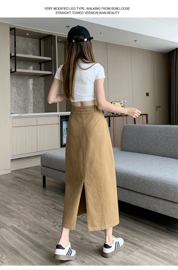 📺︎︎ CGS8080-82B 洗水牛仔A字半身裙中長款夏高腰包臀裙(3色)