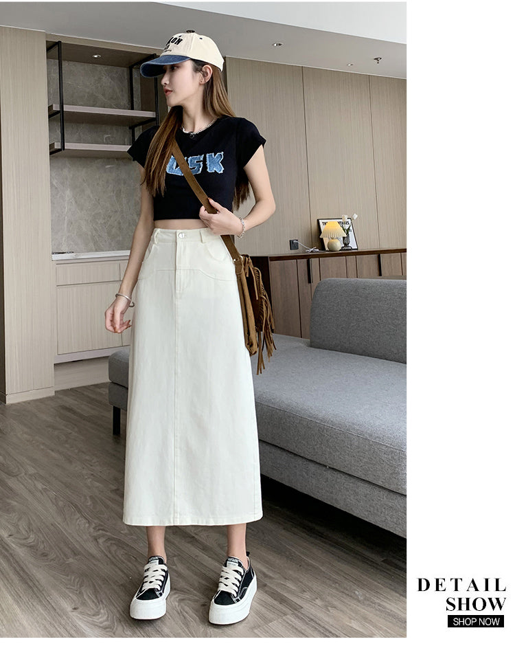 📺︎︎ CGS8080-82B 洗水牛仔A字半身裙中長款夏高腰包臀裙(3色)