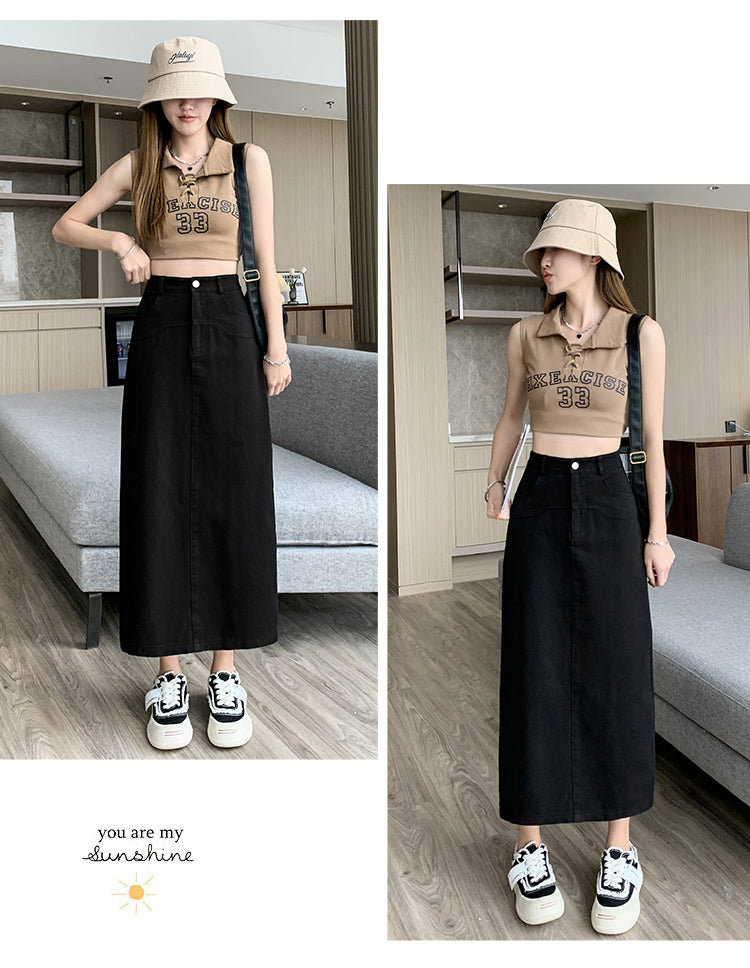 📺︎︎ CGS8080-82B 洗水牛仔A字半身裙中長款夏高腰包臀裙(3色)