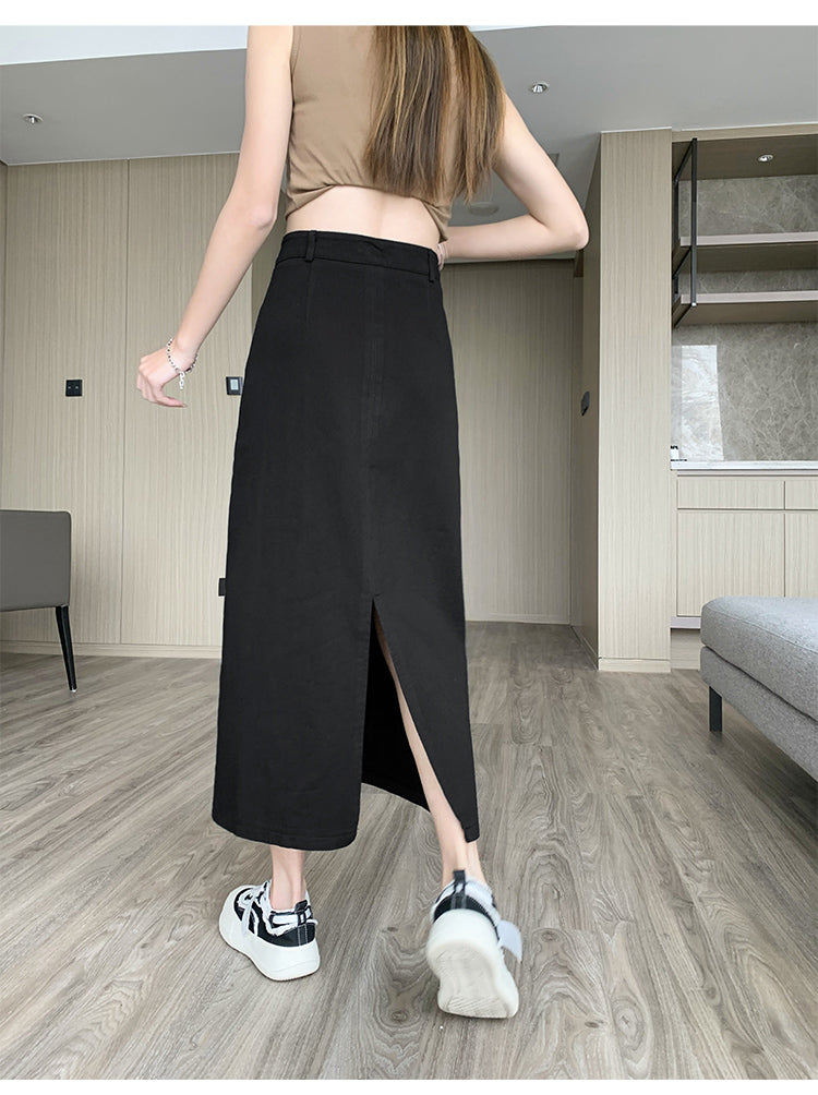 📺︎︎ CGS8080-82B 洗水牛仔A字半身裙中長款夏高腰包臀裙(3色)