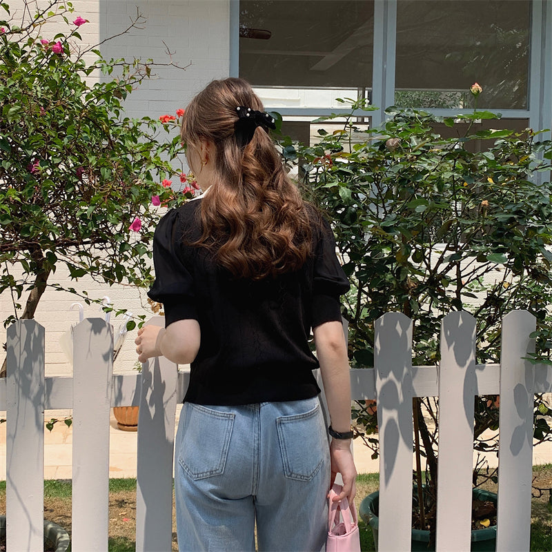 📺︎︎ CGE5059-88B 夏季針織娃娃領薄款寬鬆別致上衣(4色)