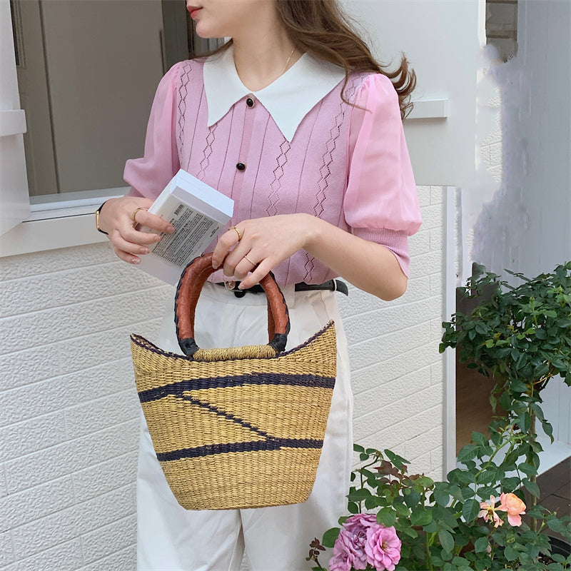 📺︎︎ CGE5059-88B 夏季針織娃娃領薄款寬鬆別致上衣(4色)