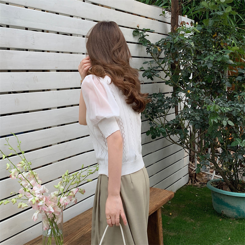 📺︎︎ CGE5059-88B 夏季針織娃娃領薄款寬鬆別致上衣(4色)