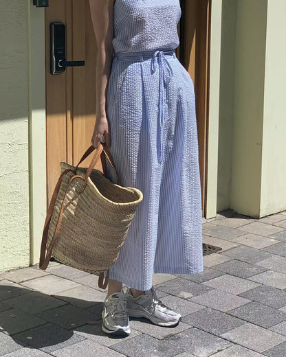 CGB3244-36H 條紋方領背心+半身裙兩件套套裝