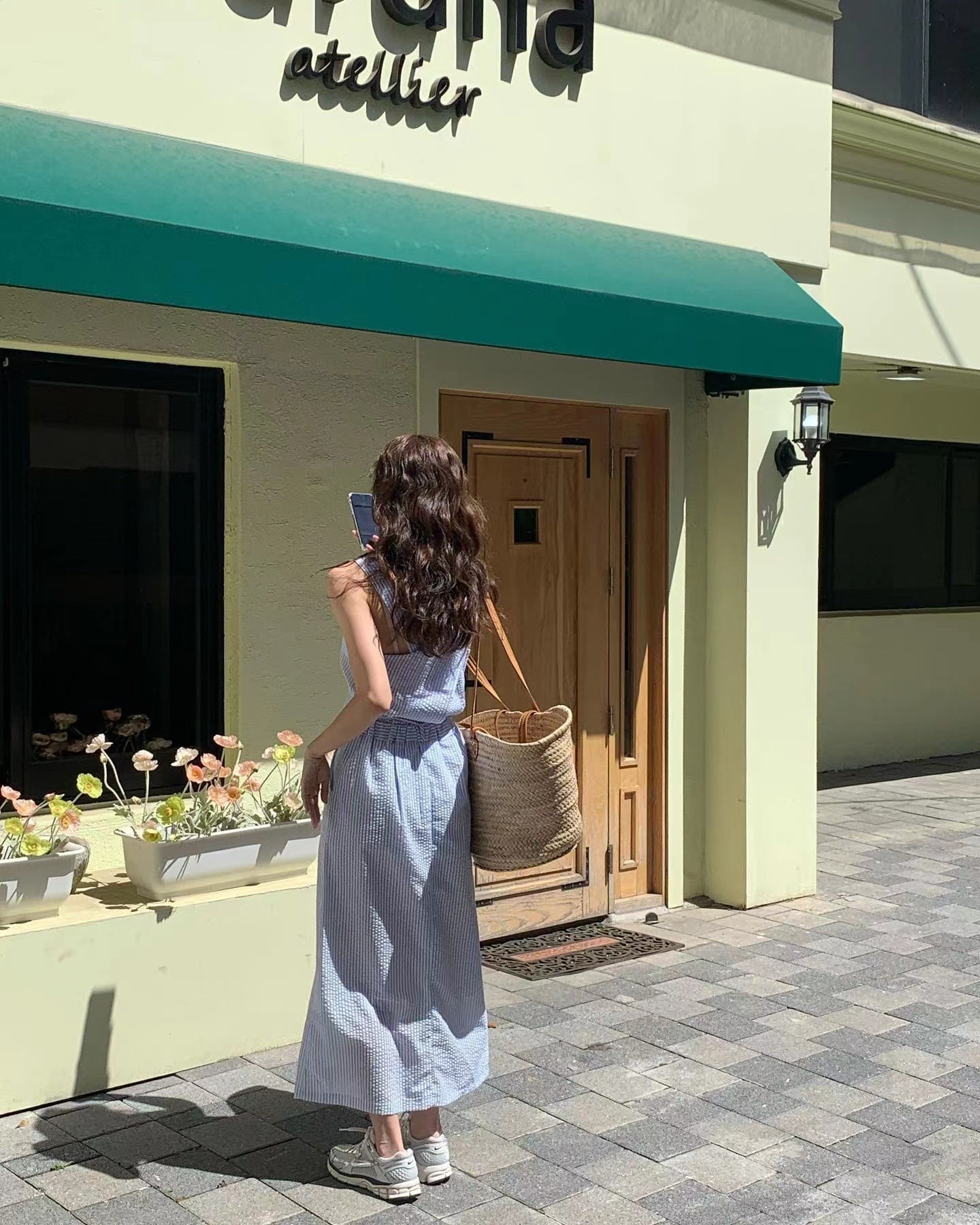 CGB3244-36H 條紋方領背心+半身裙兩件套套裝