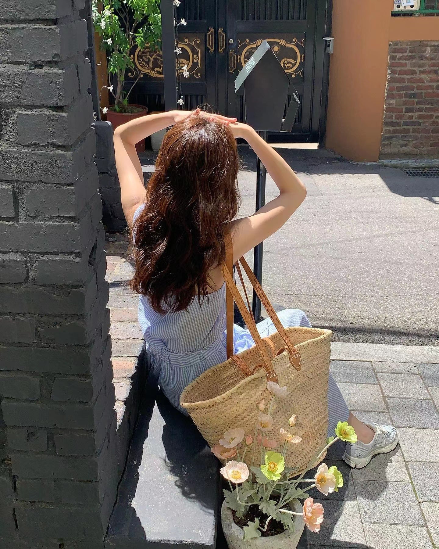 CGB3244-36H 條紋方領背心+半身裙兩件套套裝