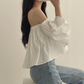 CGE1338-21B 小眾喇叭袖一字肩抹胸短款襯衣