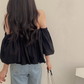 CGE1338-21B 小眾喇叭袖一字肩抹胸短款襯衣