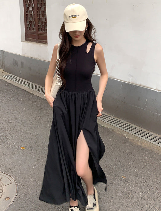 📺︎ CGB8181-3B 春夏新款長裙背心連衣裙女收腰顯瘦開叉斬女穿搭