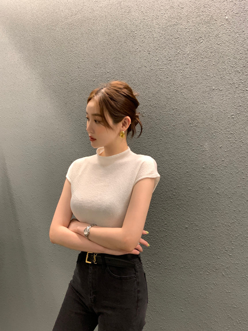 CGE8874-77B韓國ins夏季簡約立領針織衫女顯瘦氣質减齡上衣