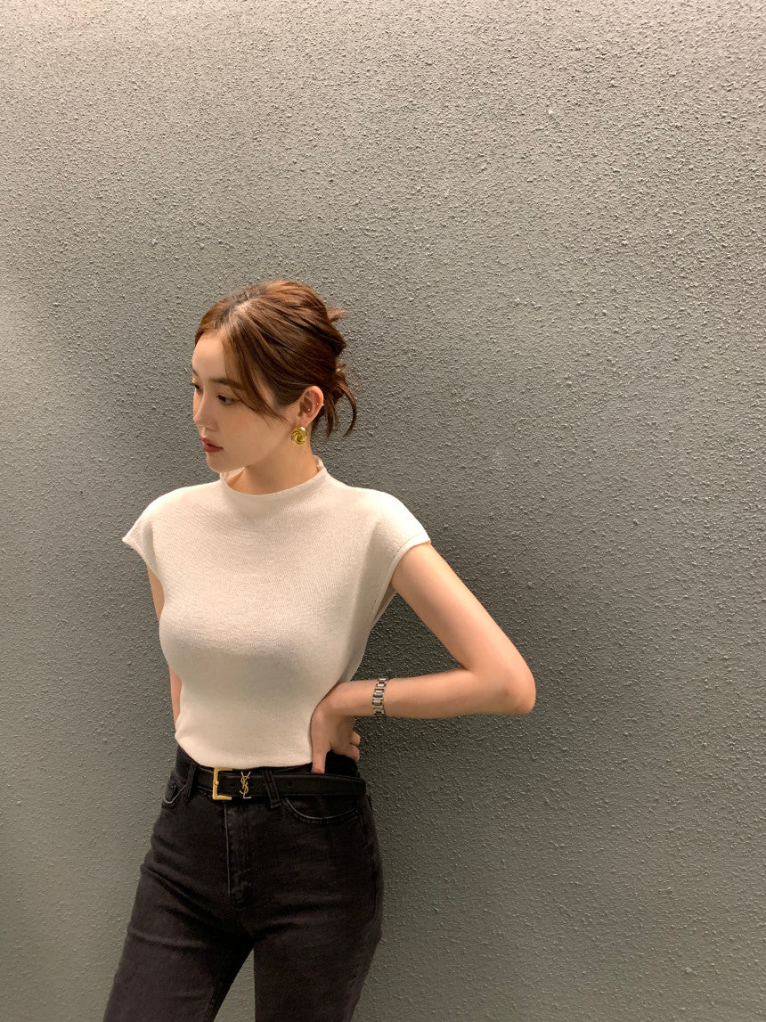 CGE8874-77B韓國ins夏季簡約立領針織衫女顯瘦氣質减齡上衣