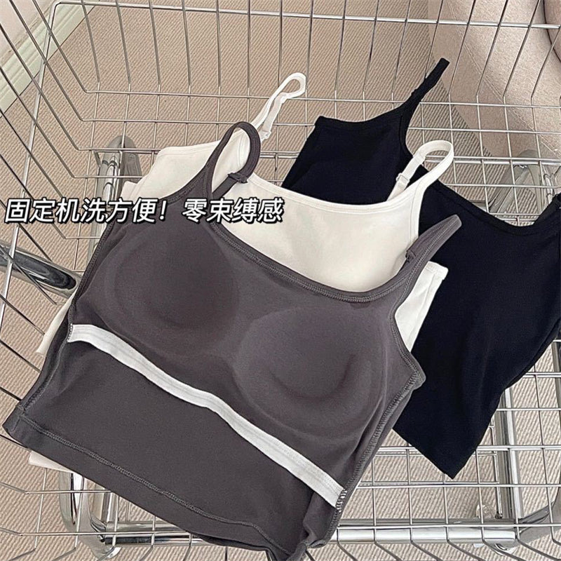 CGF1035-30B 百搭純棉背心少短版內衣帶胸墊美背可外穿抹胸裹胸(3色)