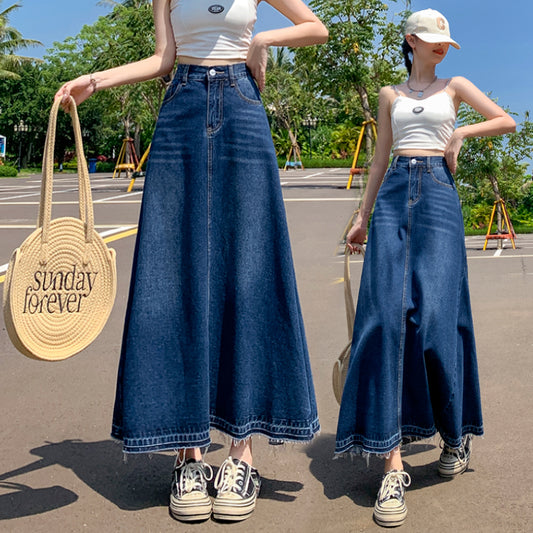 CGS8896-90B 高腰毛邊牛仔牛仔長裙