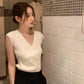 CGF1515-77B 韓國chic夏季簡約V領純色無袖針織衫女修身顯瘦上衣(3色)
