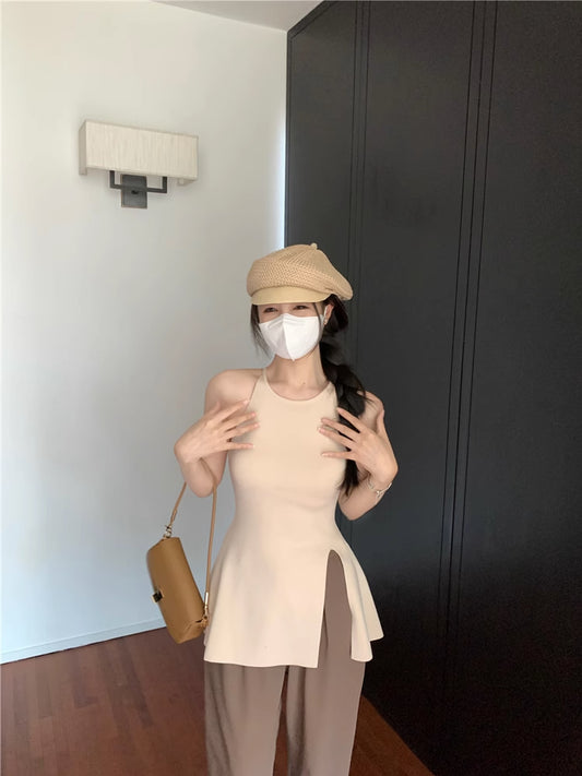 CGF66365-36H 針織別致吊帶背心夏季外穿修身開叉無袖(3色)