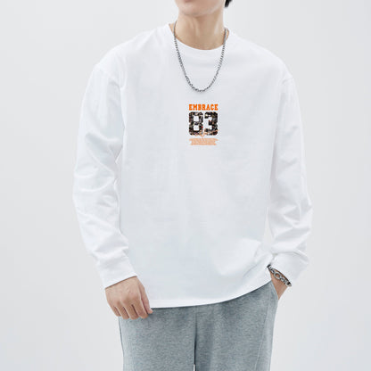 CBDH3367-1B 長袖寬鬆純棉圓領休閒t體卹打底衫(5色)