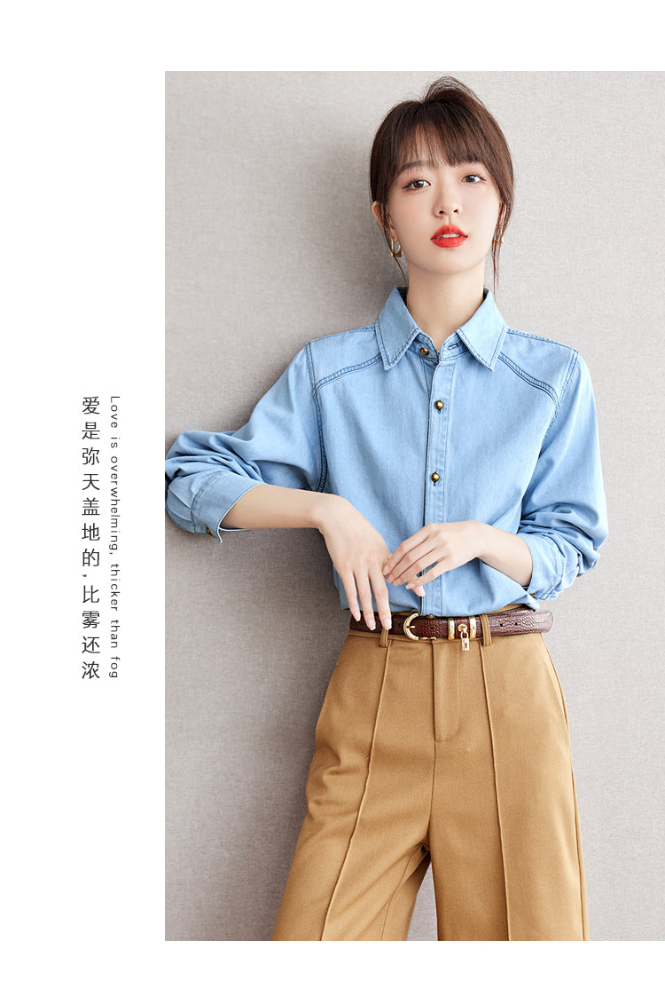 CGDA2629-89B 藍色牛仔襯衫外套百搭寬鬆