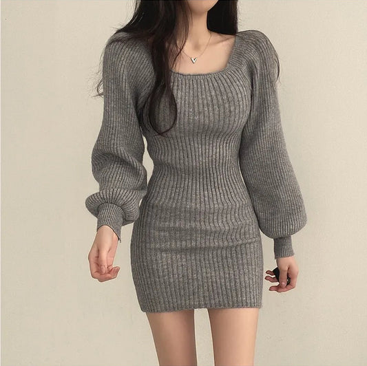 CGB3045-35B 方領燈籠袖中長款毛衣連(2色)