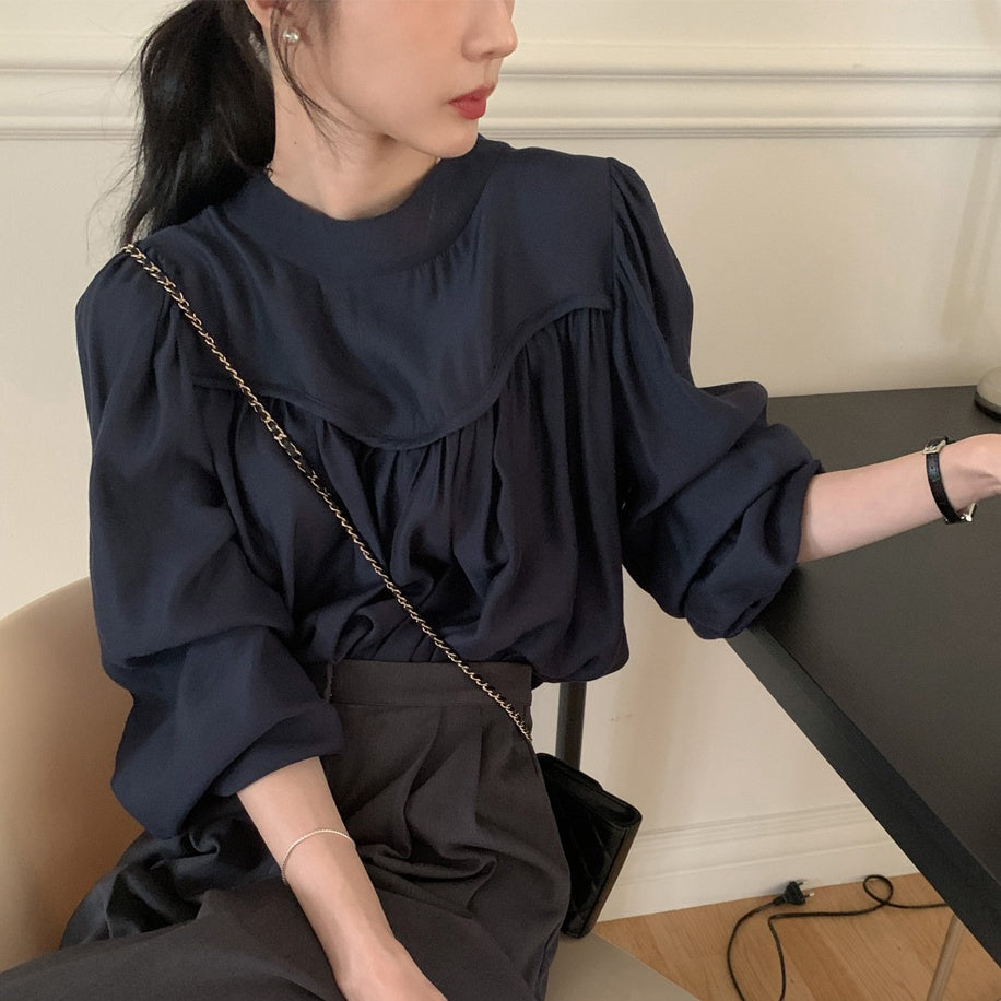 CGD1145-47B 韓國優雅茶歇光澤感小眾前後兩穿領帶寬鬆襯衫(2色)