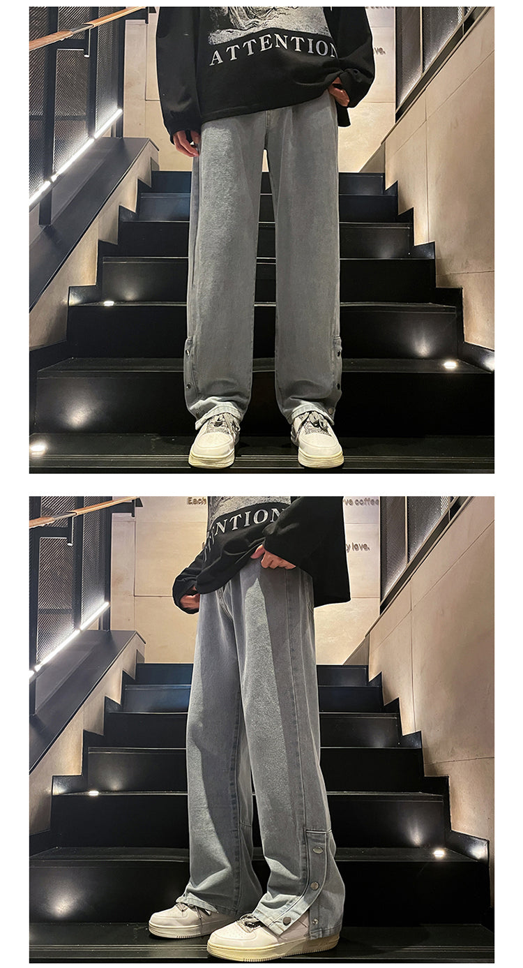 CBAYD748-4-1B 春秋美式港風側邊排扣牛仔褲(2色)