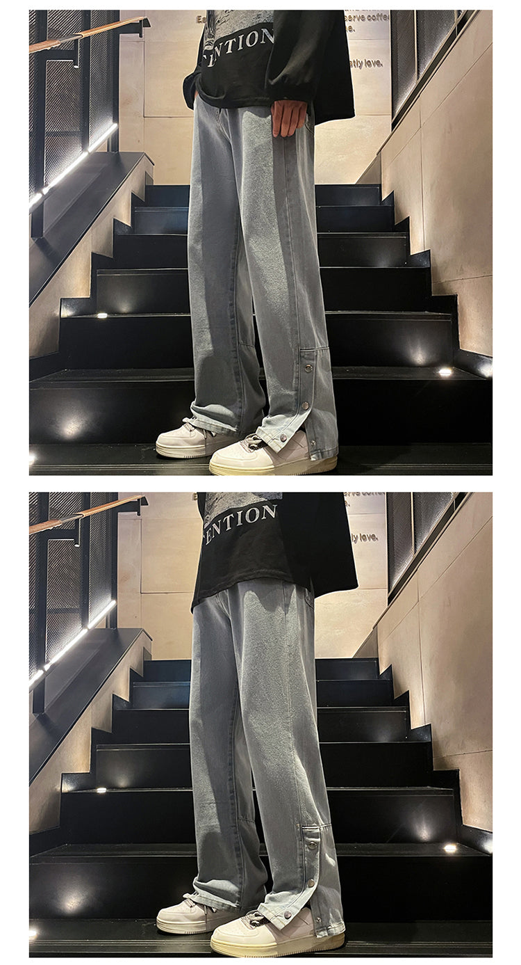 CBAYD748-4-1B 春秋美式港風側邊排扣牛仔褲(2色)