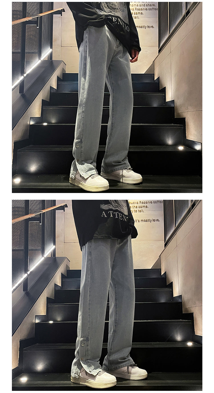CBAYD748-4-1B 春秋美式港風側邊排扣牛仔褲(2色)