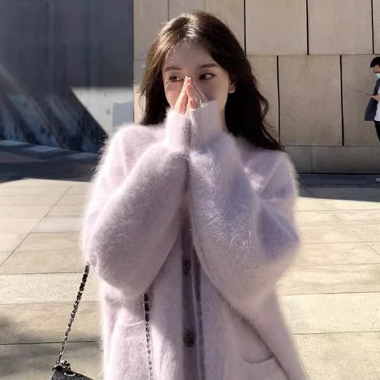 CGC706718-54B 水貂絨針織開衫秋冬中長款加厚毛衣外套(2色)