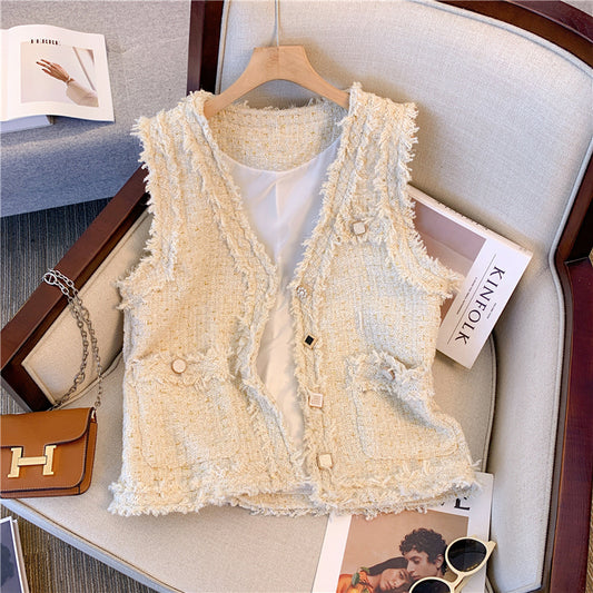 CGF6734-119B 秋冬款重工編織粗花呢小香風馬甲(2色)