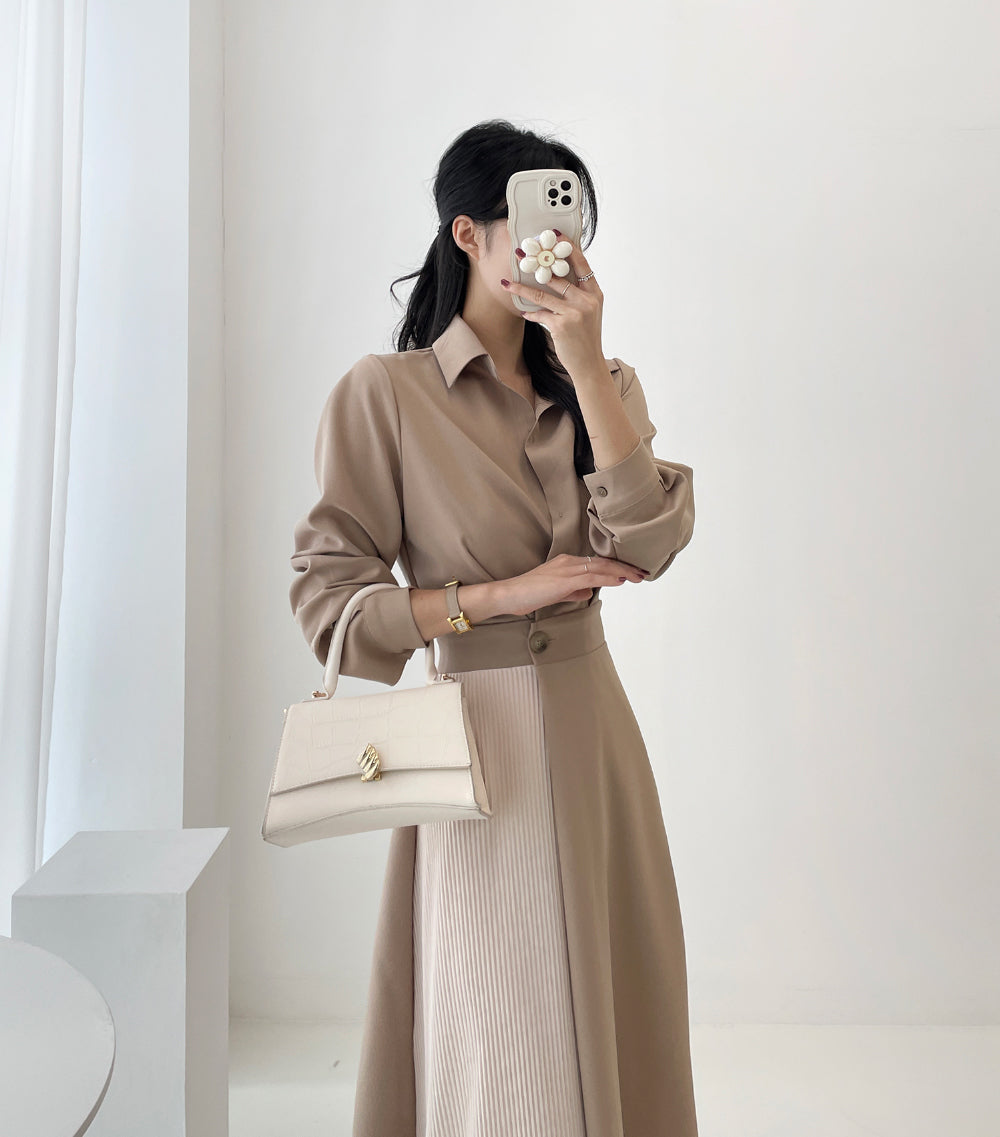 CGB7735-85B 秋季拼色收腰顯瘦襯衫連衣裙(3色)