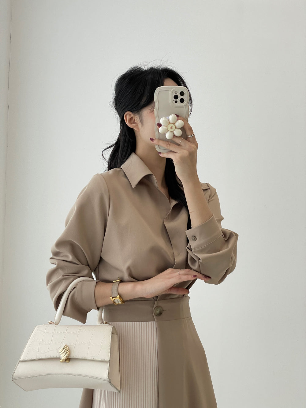 CGB7735-85B 秋季拼色收腰顯瘦襯衫連衣裙(3色)